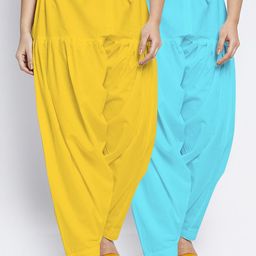 GRACIT Women Pack Of 2 Yellow and Blue Solid Pure Cotton Patiala Salwar-image-93