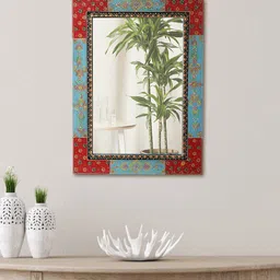 Aapno Rajasthan Red & Blue Printed Framed Wall Mirrors-54
