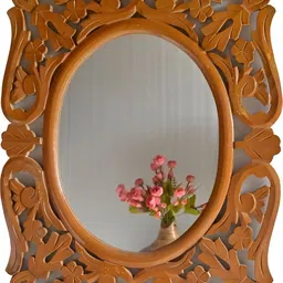 VAS collection home Brown Textured Wooden Wall Mirror-34