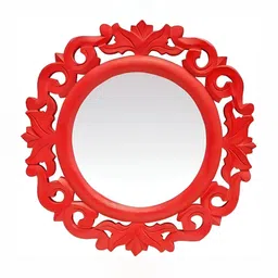 VAS collection home Red Self Design Wooden Wall Mirror-23