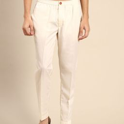 KISAH Men Cream-Coloured Solid Ethnic Trousers-picture-19