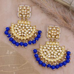 Crunchy Fashion Blue Gold-Plated Classic Chandbalis Earrings-13
