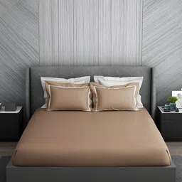 SPACES  Hygro Brown & White Cotton 350 TC King Bedsheet With 4 Pillow Covers-picture-23