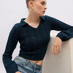 Styli Women Regular Length V Neck Collar Sweater-image-85