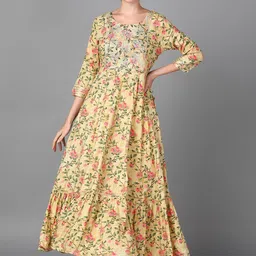 KALINI Floral Printed Embroidered Detail Maxi Ethnic Dresses-image-25