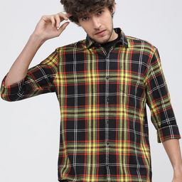 HIGHLANDER Men Black Slim Fit Tartan Checks Checked Cotton Casual Shirt-picture-22