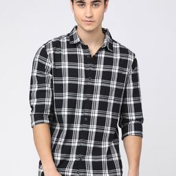 HIGHLANDER Men Black Slim Fit Tartan Checks Cotton Checked Casual Shirt-picture-27