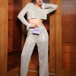 PINACOLADA Sequined Sheer Crop Top & Trouser Co-Ord Set-picture-13