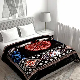 Spangle Blue & Maroon Floral Mink Heavy Winter 500 GSM Double Bed Blanket-image-5