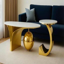casacraft from pepperfry Eolande Faux Marble Coffee Table In Gold Pvd Finish-picture-28