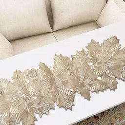 Kuber Industries Off White Leaf Design Soft Leather Table Runner-26