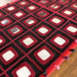 Peepul Tree Black & Red Embroidered Pure Cotton Table Runner-97