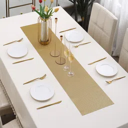 HOKIPO Gold Toned Rectangular Table Runner-33