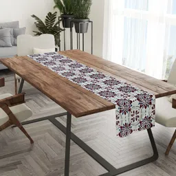 Tasseled Home White & Red Tile Printed Rectangular Table Runner-20