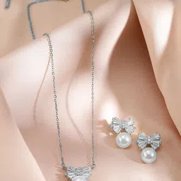 Rubans Rhodium-Plated Crystal Stones-Studded & Pearls-Beaded Jewellery Set-22
