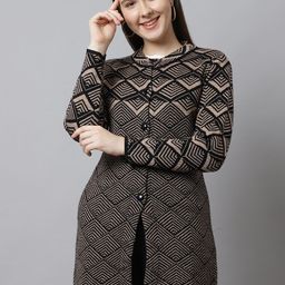 PERFECT LINE Women Black & Brown Printed Longline Acrylic Cardigan-image-100