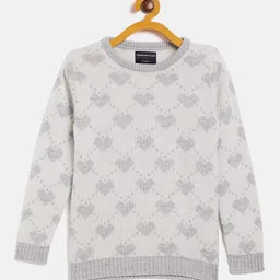 Crimsoune Club Girls Grey Acrylic Printed Pullover-image-42