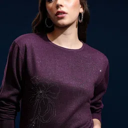 Tokyo Talkies Women Embroidered Pullover Sweater-image-43