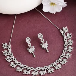 ZENEME Rhodium-Plated American Diamond-Studded Jewellery Set-72