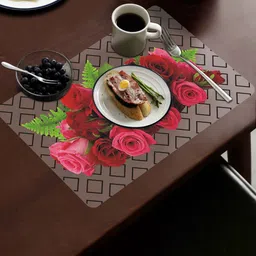 Dakshya Industries Blossom White & Red 4 Pieces Floral Printed Waterproof Table Placemats-15