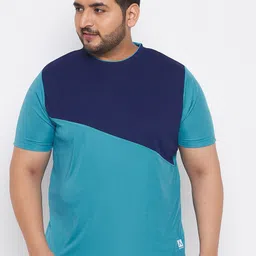 AUSTIVO Men Plus Size Blue Colourblocked T-shirt-image-28