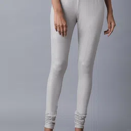 W Women Silver-Colored Solid Churidar Length Leggings-picture-17