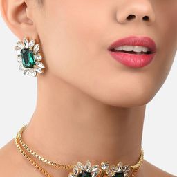 Zaveri Pearls Gold-Plated & Green Crystal Shine Stone Studded Jewellery Set-image-36