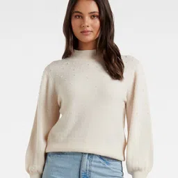 Forever New Women Cream-Coloured Beaded Pullover-image-79