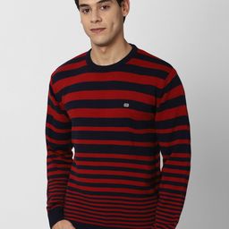 Peter England Casuals Men Red & Black Striped Sweater-picture-12