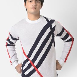 Crimsoune Club Boys Off White & Black Striped Striped Pullover-image-91