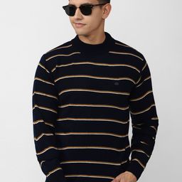 Peter England Casuals Turtle Neck Long Sleeves Ribbed Hem Striped Regular Pullover-image-94