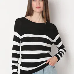 Vero Moda Women StripedBoat Neck Long Sleeves Pullover-image-92