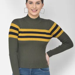 Numero Uno Striped Turtle Neck Long Sleeves Pullover Sweater-image-80