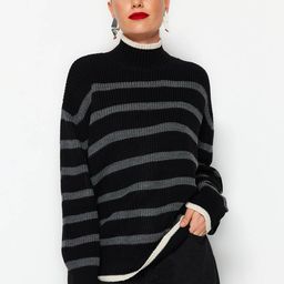 Trendyol Striped Mock Collar Acrylic Pullover Sweaters-44
