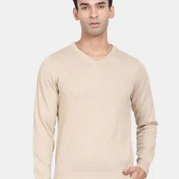 t-base V Neck Long Sleeves Checked Cotton Pullover-image-63