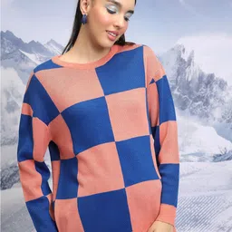 Tokyo Talkies Orange Coloured & Blue Geometric Printed Pullover-picture-15