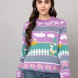 The Dry State Lavender-Coloured Graphic Printed Acrylic Pullover Sweater-image-56