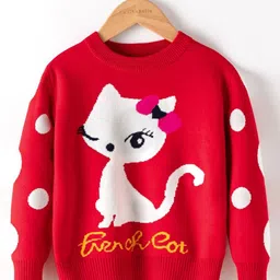 StyleCast Girls Red & White Graphic Printed Round Neck Pullover Sweater-image-98