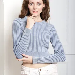NoBarr Round Neck Ribbed Pullover-image-53
