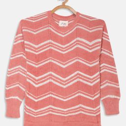 METTLE Girls Coral & White geometric Pullover-image-92