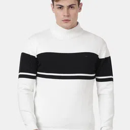 t-base Men Black & Off White Colourblocked Pullover-image-73