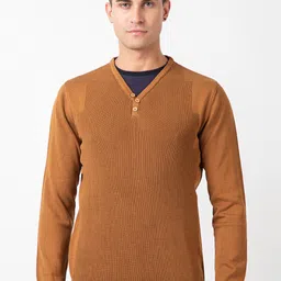 ARMISTO Men Brown Cotton Open Knit Pullover-picture-0