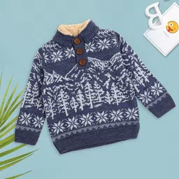 MeeMee Boys Mock Collar Fair Isle Self Design Wool Pullover Sweater-image-24