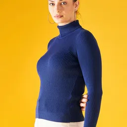 98 Degree North Ribbed Turtle Neck Cotton Pullover-image-85