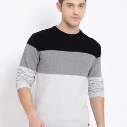 t-base Men Black & Grey Colourblocked Cotton Pullover Sweater-image-61