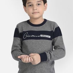 Crimsoune Club Boys Grey & Navy Blue Cotton Colourblocked  Pullover-image-17