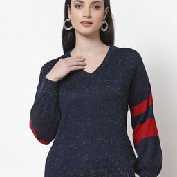 Club York Women Navy Blue & Red Colourblocked Pullover-image-32