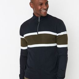 Trendyol Men Navy Blue & White Colourblocked Pullover-image-45