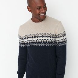 Trendyol Men Navy Blue & Beige Colourblocked Pullover-picture-19