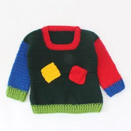 Woonie Unisex Kids Red & Black Colourblocked Pullover-5